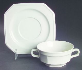 Mikasa Continental White Flat Cream Soup Bowl & Saucer Set, Fine China Dinnerwar