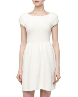 Cap Sleeve Stretch Knit Dress, White