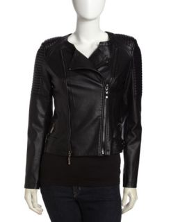 Quilted Faux Leather Moto Jacket, Black