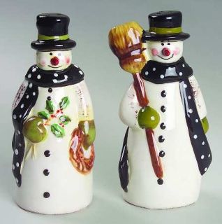 Folk Snowman Figurine Salt and Pepper Set, Fine China Dinnerware   Snowman On Re