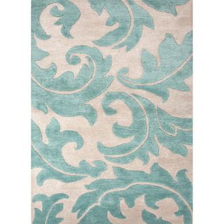 Hand tufted Transitional Floral Pattern Blue Rug (96 X 136)