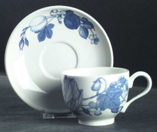 Portmeirion Harvest Blue Traditional Footed Cup & Saucer Set, Fine China Dinnerw