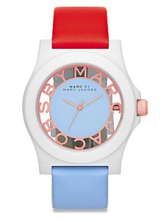 Marc by Marc Jacobs Block Leather & Nylon Watch/Blue Red   Blue Red