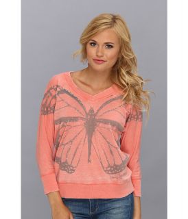 DKNY Jeans Butterfly Print Burnout Pullover Sweatshirt Womens Sweatshirt (Orange)