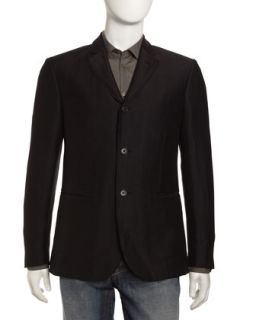 Trimmed Lapel Linen Wool Jacket, Black