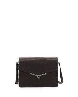 Valentina Shoulder Pebble Leather Shoulder Bag, Black