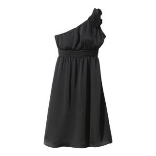 TEVOLIO Womens Plus Size Satin One Shoulder Rosette Dress   Ebony   26W