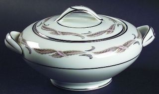 Noritake Gaylord Sugar Bowl & Lid, Fine China Dinnerware   Silver Leaves On Rim