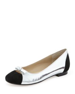 Alegra Mirrored Kid Leather & Kid Suede Ballet Flat, Silver and