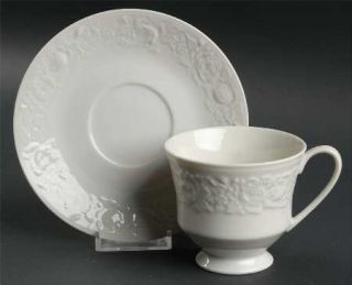 Norleans Chateau Rose Footed Cup & Saucer Set, Fine China Dinnerware   Off White