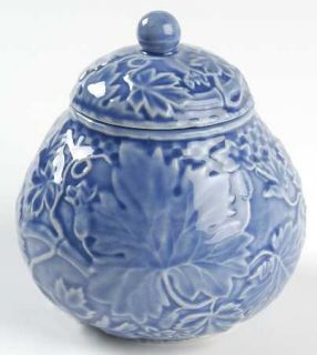 Bordallo Pinheiro Vine Blue Sugar Bowl & Lid, Fine China Dinnerware   Embossed I