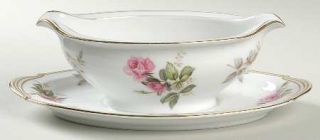 Noritake Rosa Gravy Boat with Attached Underplate, Fine China Dinnerware   Pink