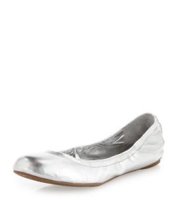 Molly1 Metallic Leather Ballet Flat, Silver