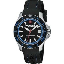 Wenger Ladies Sea Force Swiss Watch   Black and Blue Dial/Black Silicone Strap