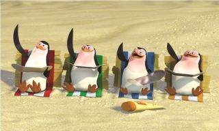 The Penguins: Skipper, Kowalski, Rico and Private on the Beach