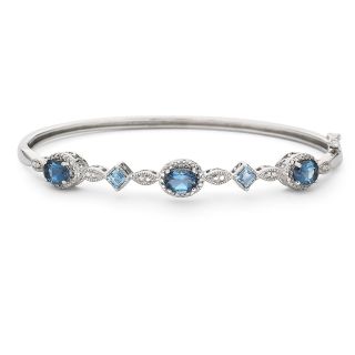 Genuine London Blue Topaz Bangle Bracelet, White, Womens