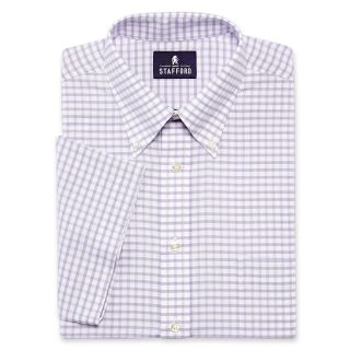 Stafford Short Sleeve Oxford Dress Shirt, Lavender Plaid, Mens