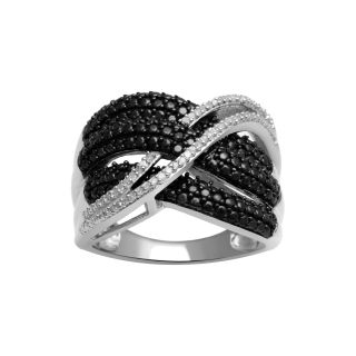 1/10 CT. T.W. White Diamond & Color Enhanced Black Diamond Accent Woven Ring,