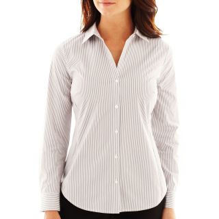 Worthington Essential Long Sleeve Button Front Shirt, Black/White