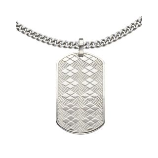 Inox Jewelry Mens Stainless Steel Basket Weave Dog Tag Pendant, White