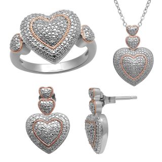 1/10 CT. T.W. Diamond Heart Pendant and Earring Set, Womens
