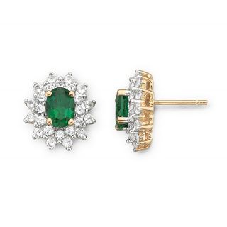 Lab Created Emerald & White Sapphire Earrings, Yellow, Womens
