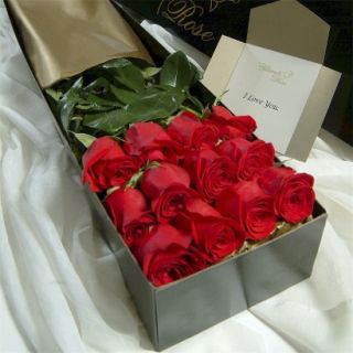 Fresh Cut Three foot Red Roses in Elegant Black Box with Gold Tissue Paper   12