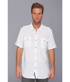 DKNY Jeans S/S End On End Linen/Cotton Shirt City Press Mens Short Sleeve Button Up (Blue)