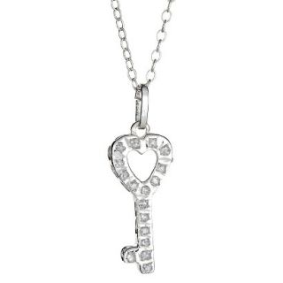 Sterling Silver Key Pendant Necklace with Diamond Accents   White