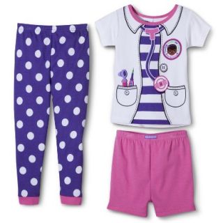 Doc McStuffins Toddler Girls 3 Piece Short Sleeve Pajama Set   Purple 5T