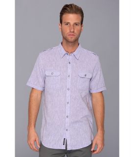 DKNY Jeans S/S End On End Linen/Cotton Shirt City Press Mens Short Sleeve Button Up (Purple)