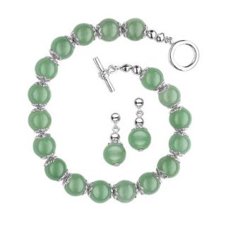 Genuine Jade Beaded Bracelet and Earring Set