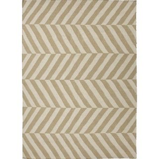Handmade Flat Weave Stripe Beige/ Brown Wool Rug (9 X 12)