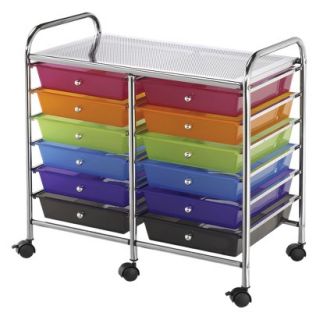 Storage Cart: Double Wide Storage Cart with 12 Drawers   Multi Color