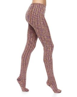 Zigzag Ribbed Wool Knit Leggings, Orange/Purple