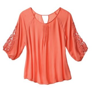 Juniors Plus Size Crochet Sleeve Top   Daylily 1X