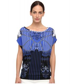 Versace Collection Printed Boatneck Blouse Womens Blouse (Blue)