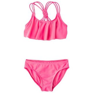 Girls 2 Piece Ruffled Bandeau Bikini Swimsuit Set   Coral M