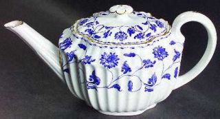 Spode Colonel Blue (Gold) Teapot & Lid, Fine China Dinnerware   Blue Flowers,Sca