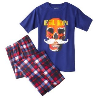 Cherokee Boys 2 Piece Short Sleeve Skeleton Pajama Set   Blue M