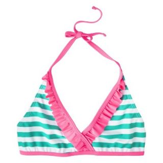 Girls Striped Halter Bikini Swim Top   Turquoise M