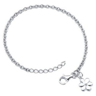 Little Diva Sterling Silver Bracelet with Diamond Accent Flower Charm   Silver