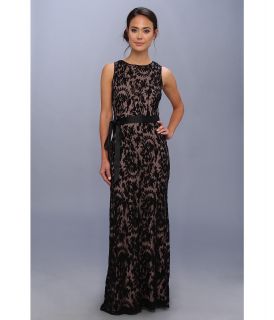 Adrianna Papell Embroidered Lace Gown w/ Nude Lining Womens Dress (Black)