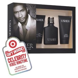 Mens Usher 3 Piece 3.4 Eau de Toilette Gift Set Plus Free Celebrity Voice