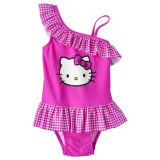 Hello Kitty Toddler Girls Asymmetrical 1 Piece Swimsuit   Pink 4T