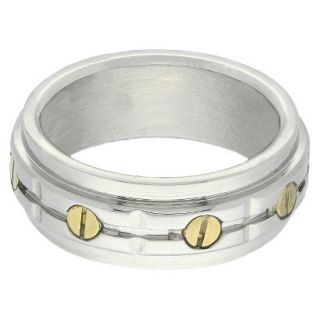 Stainless Steel Two Tone Mens Bolt Ring   Silver/Gold (Size 10)
