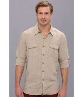 Lucky Brand Grant Linen Safari Shirt Mens Long Sleeve Button Up (Beige)