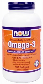 NOW Foods   Omega 3 Enteric Coated Odor Controlled Molecularly Distilled 1000 mg.   180 Softgels