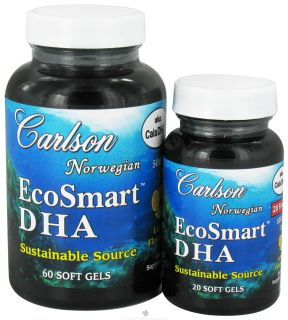 Carlson Labs   Norwegian EcoSmart DHA Lemon Flavored 500 mg.   Bonus Pack 60 + 20 Softgels Formerly CalaDHA from Calamari 1000 mg.