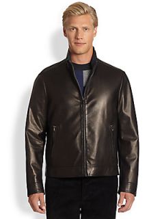 Saks Fifth Avenue Collection Classic Leather Moto Jacket   Black